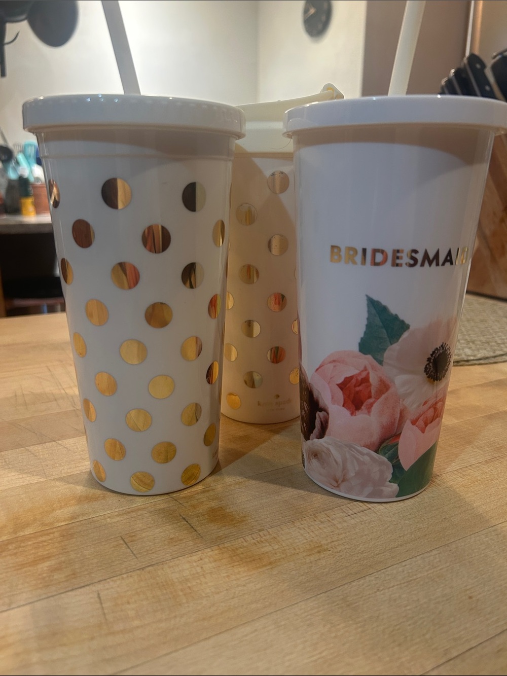 Bridesmaid Floral Gold Dot Tumbler Set